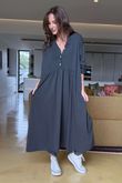 Made in Italy Donegal Cotton Jersey Smock Dress Charcoal